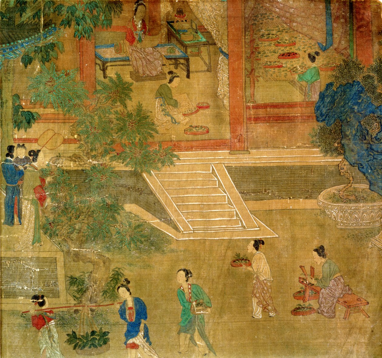 Kobiety zbierające liście, 1500 (malowany jedwab) autorstwa Chinese School