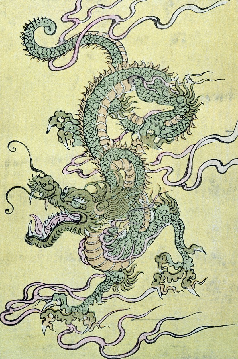 Chiński smok (kolorowy drzeworyt) autorstwa Chinese School