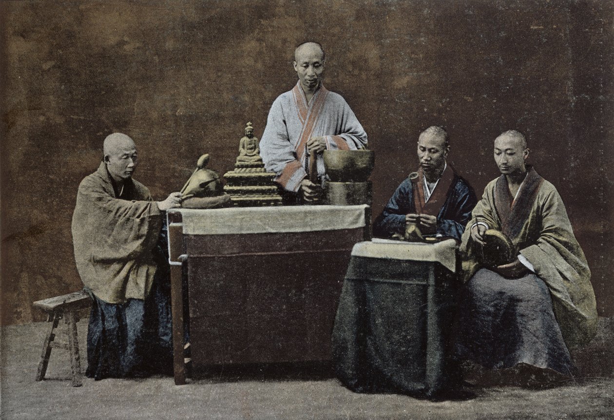 Grupa chińskich bonzów; grawerowane i drukowane przez Gilot; 1896 przez szkołę chińską (XIX wiek) autorstwa Chinese School