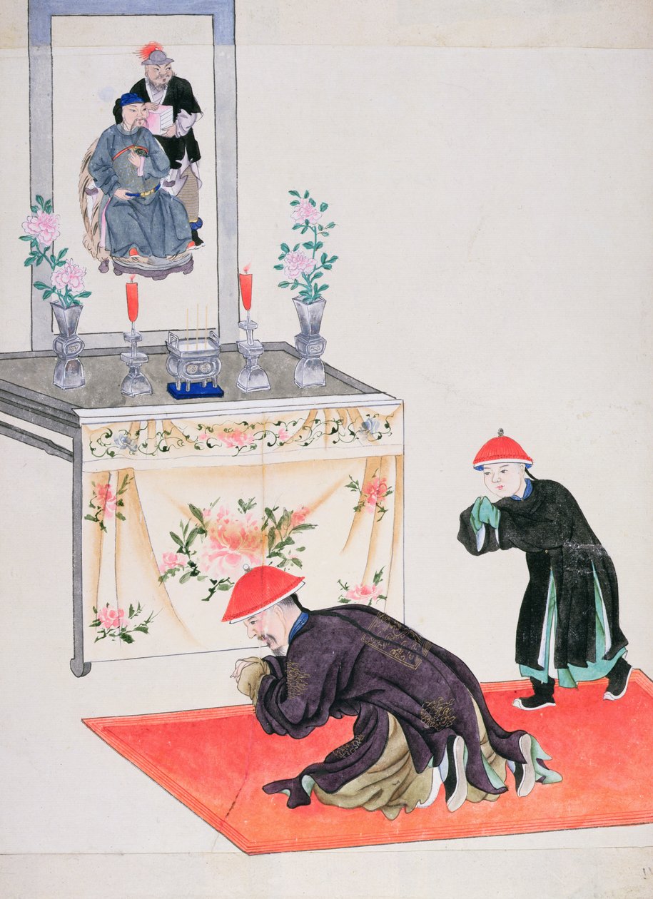 Scena adoracji przy ołtarzu rodowym (wc na papierze) autorstwa Chinese School