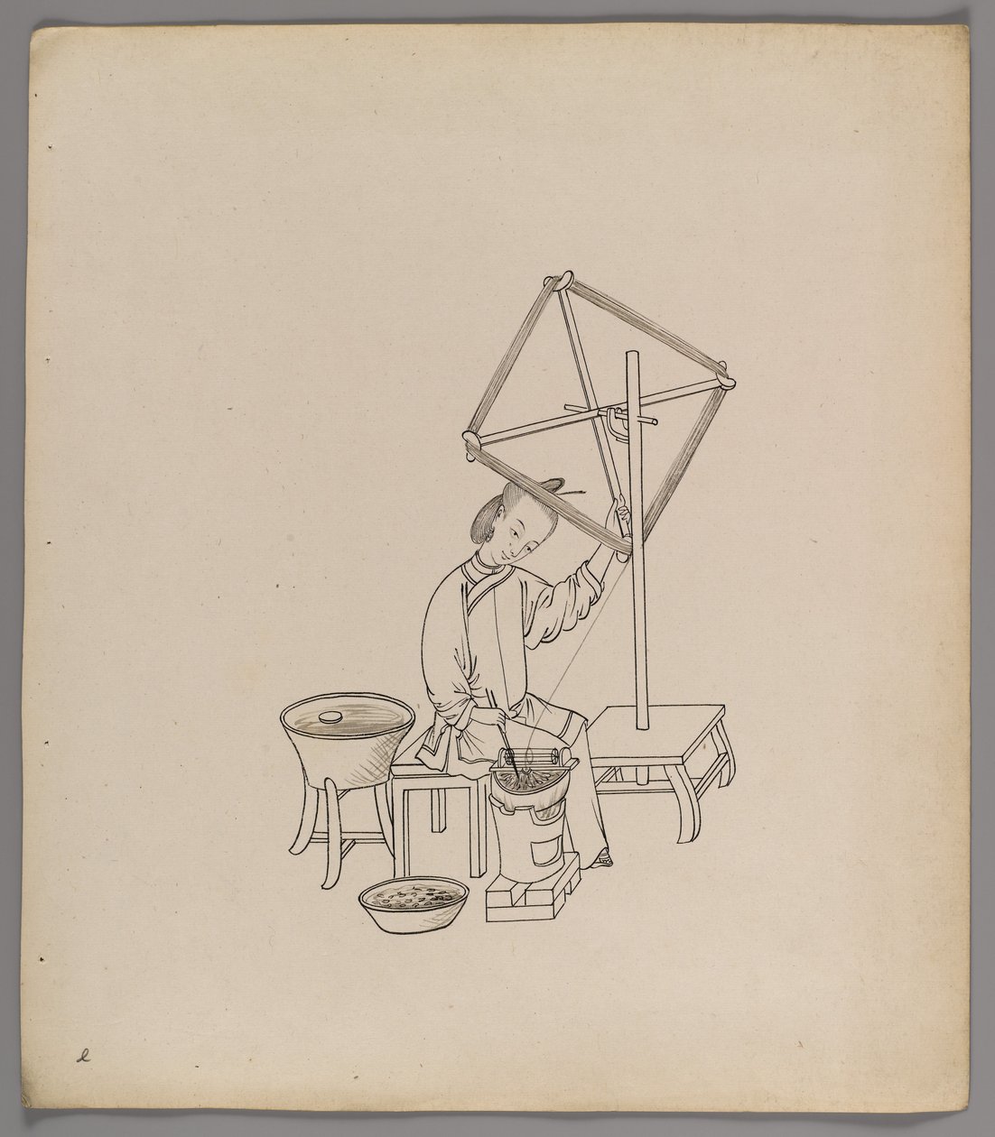 Album osobnych kart: Uprawa i produkcja jedwabiu (tusz na papierze) (zob. też 499288-303) autorstwa Chinese School