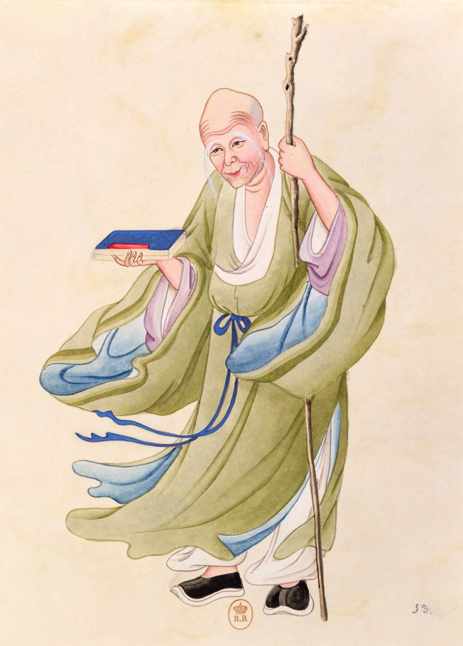 Stary Chińczyk, ilustracja z albumu mitologicznych Chińczyków (wc na papierze) autorstwa Chinese School
