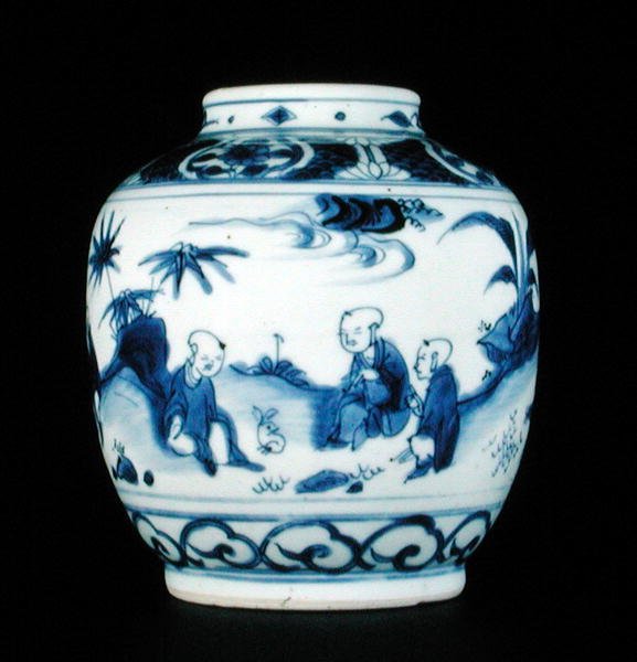 Niebiesko-biały słój pomalowany chłopcem z zająca, Wanli lub Chongzheng, 1600-30 (porcelana) (patrz 206093, 206094, 206096) autorstwa Chinese School