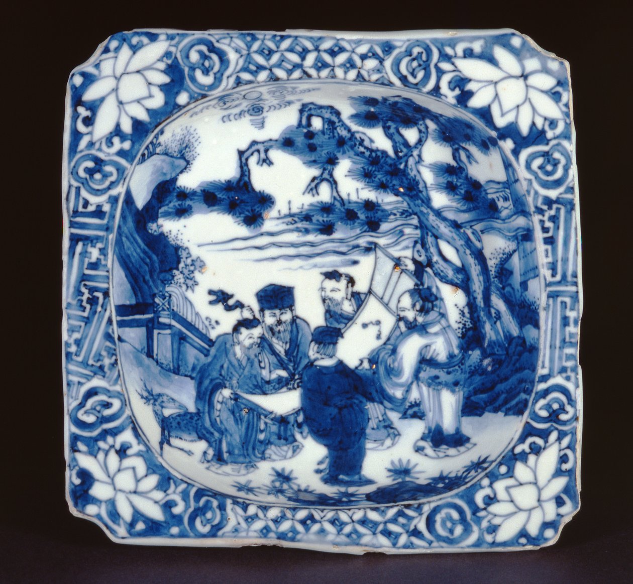 Niebiesko-białe kwadratowe naczynie kosometsuke pomalowane Shoulao i innymi nieśmiertelnymi, Tianqi, 1621-27 (porcelana) autorstwa Chinese School