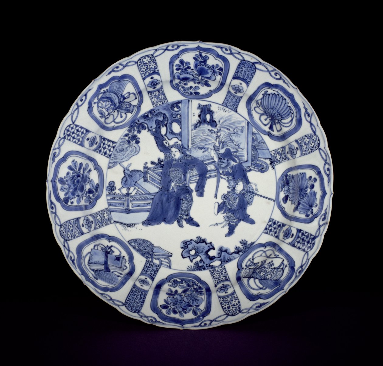 Niebiesko-białe półmisek kraaka malowany wojownikami, Wanli, 1590-1610 (porcelana) autorstwa Chinese School