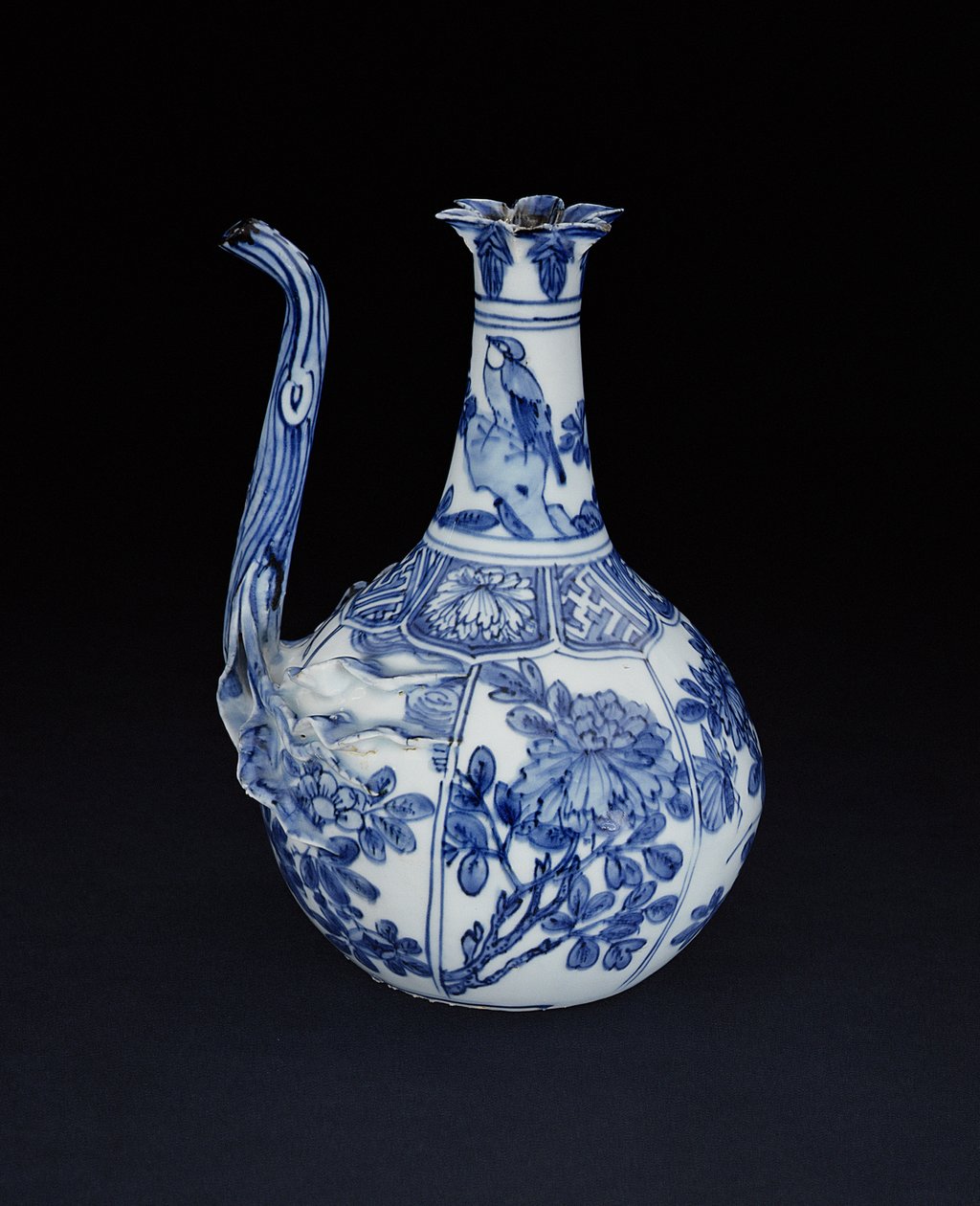 Niebiesko-biały kraak dzbanek z granatem malowany w ptaki i kwiaty, Wanli, 1580-1600 (porcelana) autorstwa Chinese School