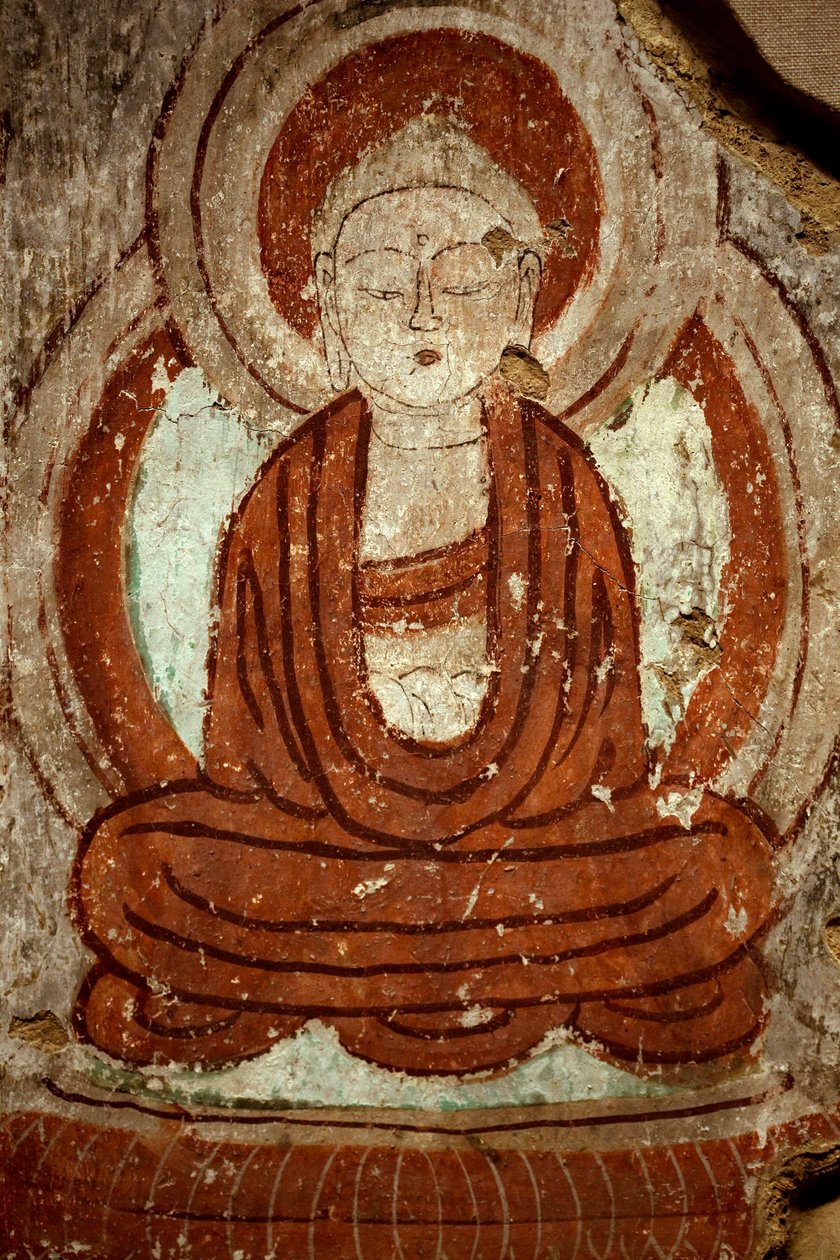 Budda. Obraz, wzór jaskini tysiąca Buddów w Tourfan (Chiny), Jaskinia 4 Yarkhoto, IX wiek. Koreańskie Muzeum Narodowe, Seul (Korea Południowa). autorstwa Chinese School