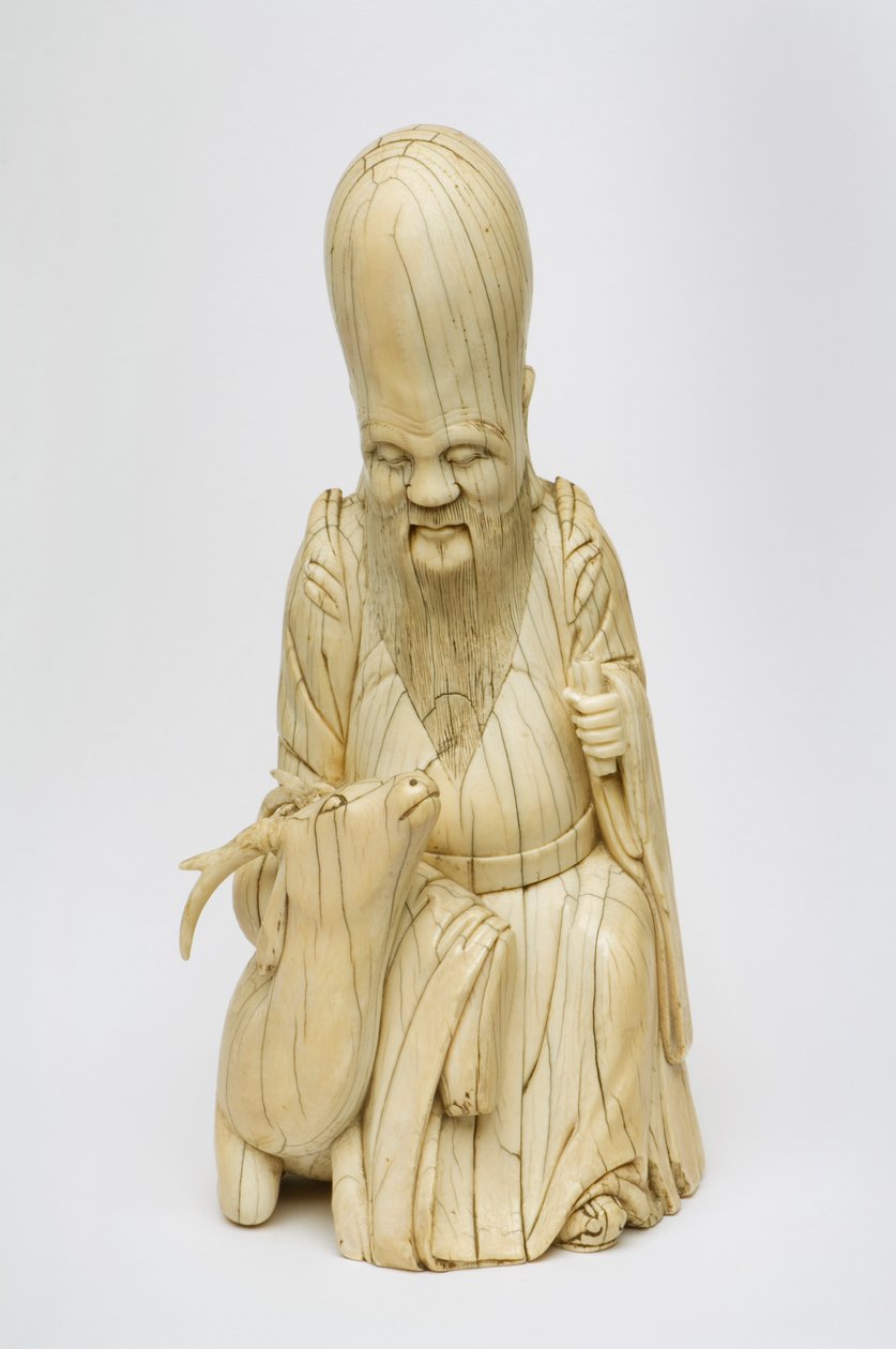 Rzeźbiona figurka Shou Xing siedzącego z jeleniem z kości słoniowej, ok. 1580-1644 autorstwa Chinese School