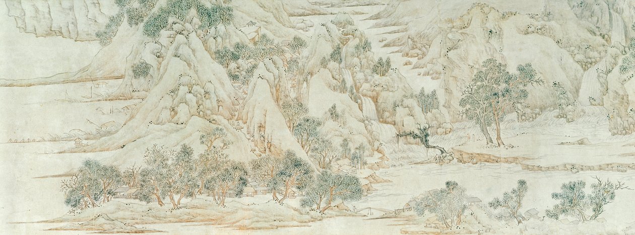 Chiński krajobraz, dynastia Ming (pranie piórem i tuszem na papierze) autorstwa Chinese School