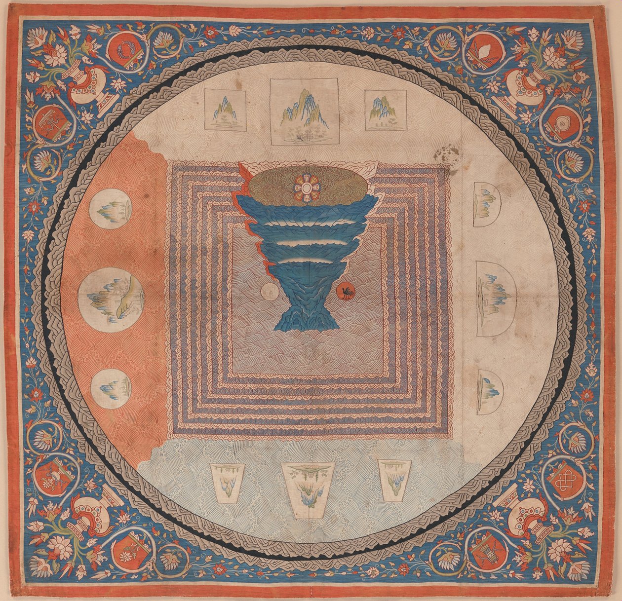 Kosmologiczna mandala z górą Meru autorstwa Chinese School