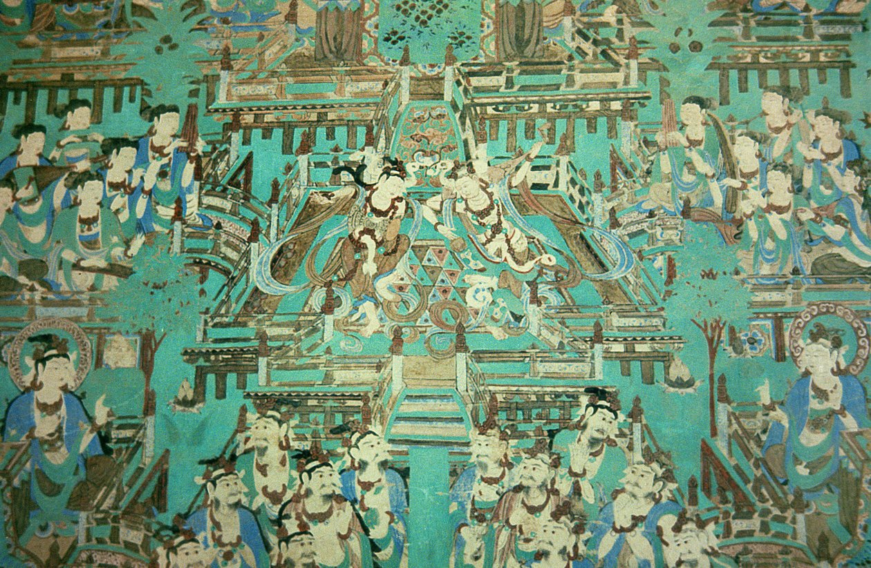 Tańczące damy, dynastia Tang, 618-907 (malarstwo ścienne) autorstwa Chinese School