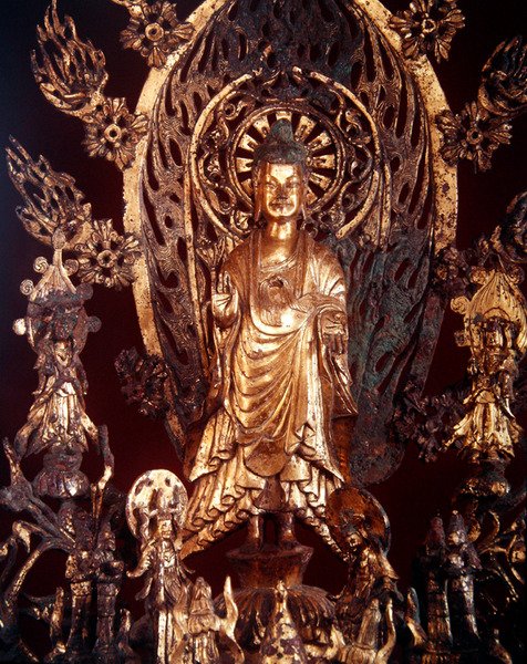 Fragment ołtarza poświęconego Buddzie Maitrei, 524 (złocony brąz) autorstwa Chinese School