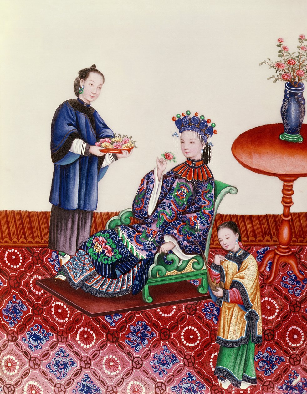 Elegancka Chinka pachnąca kwiatem (gwasz) autorstwa Chinese School