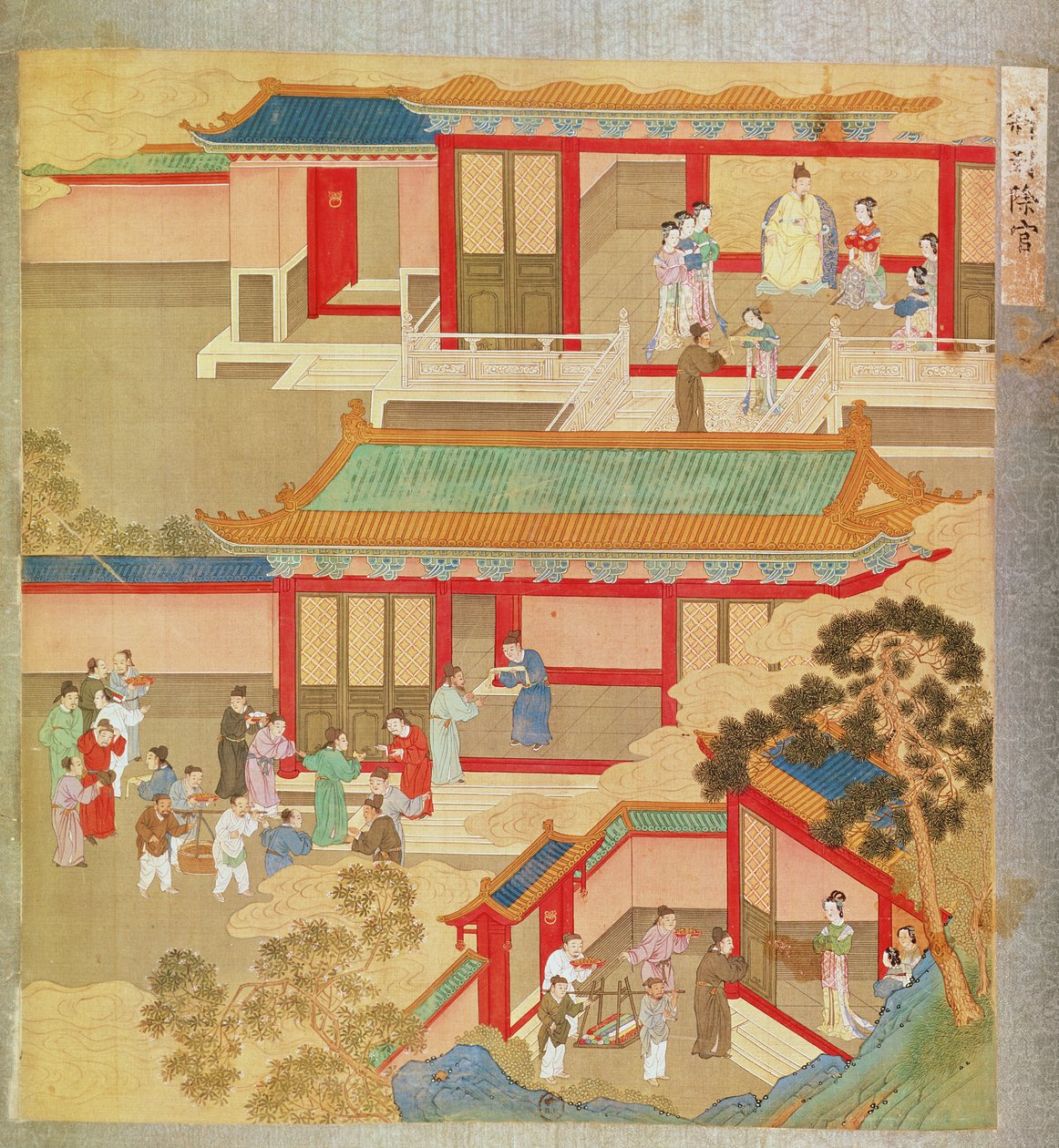 Cesarz Hsuan Tsung (712-756 ne) w domu, z historii cesarzy chińskich (kolor na jedwabiu) autorstwa Chinese School