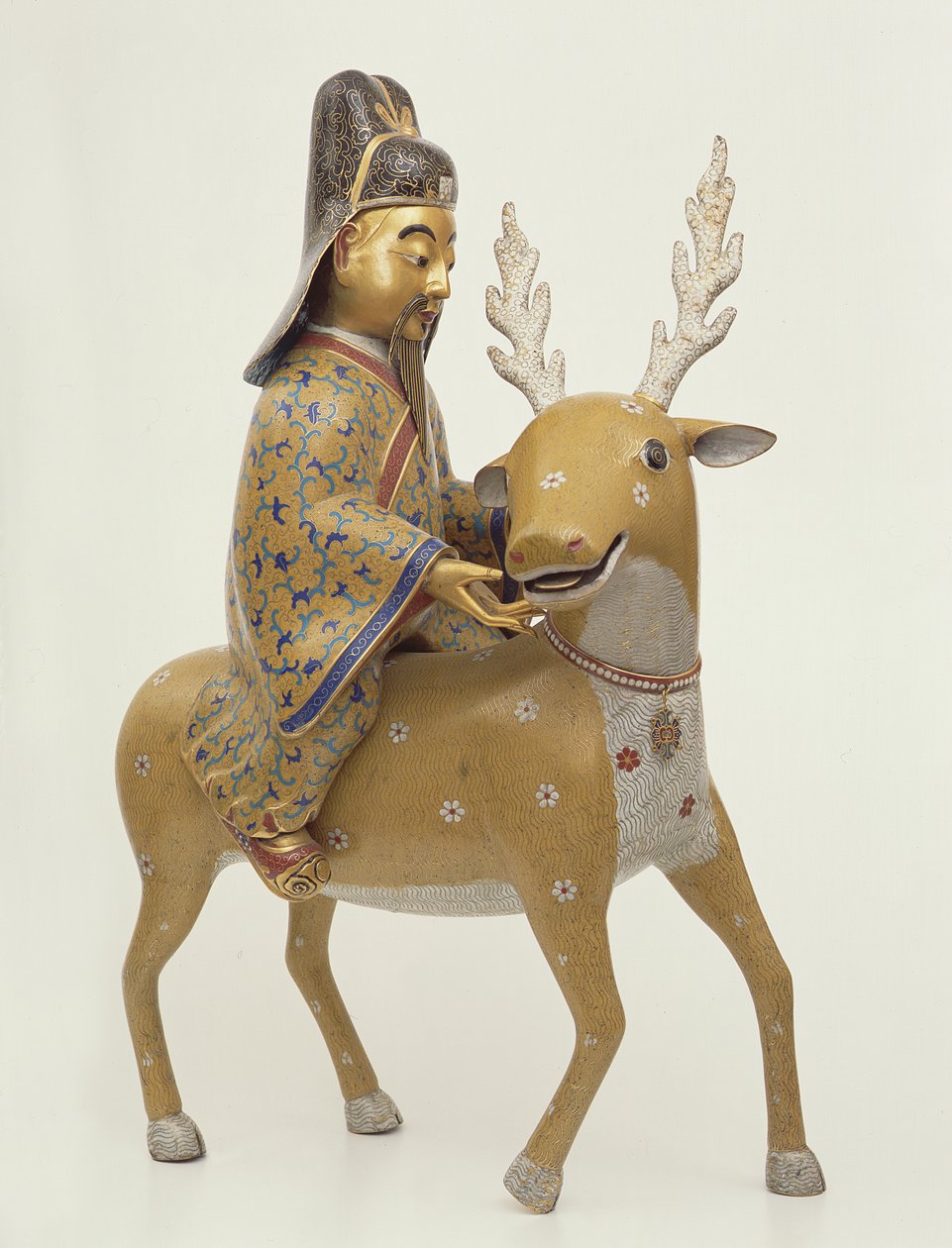 Figura nieśmiertelnego jelenia na jelenie (emalia cloisonne) autorstwa Chinese School