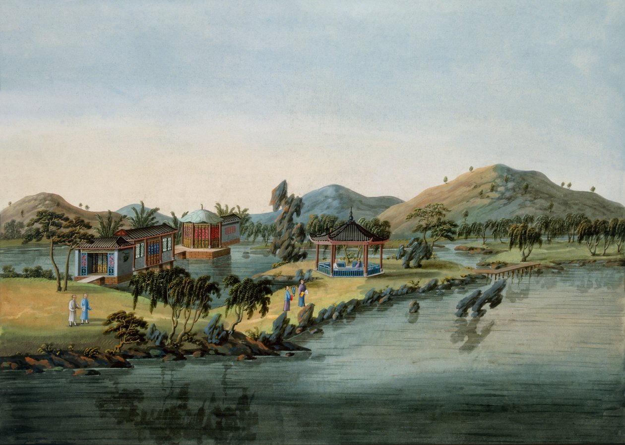 Scena ogrodowa, ok. 1820-40 (wc na papierze) autorstwa Chinese School