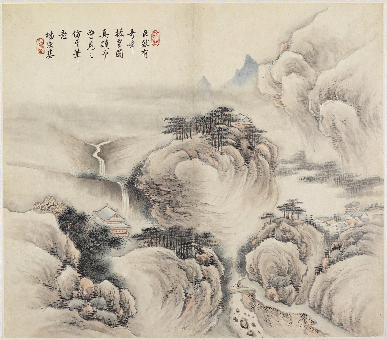 Krajobraz (tusz i kolory na papierze) autorstwa Chinese School