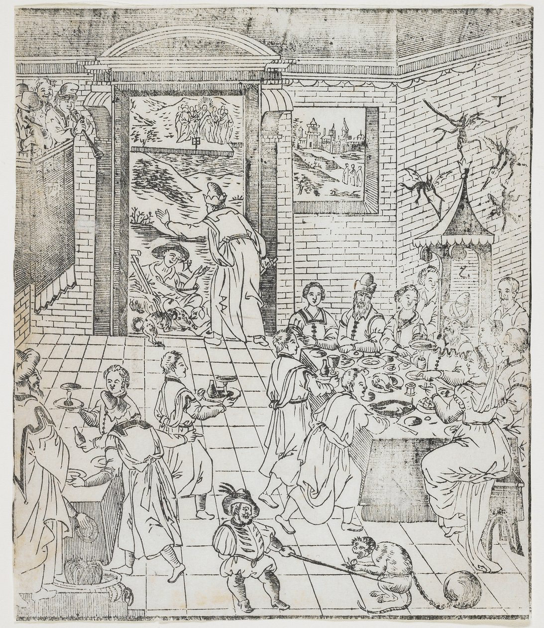 Łazarz w Domu bogacza, płyta Giulio Alenis Tianzhu jiangsheng zhuxiang jingjie (Ilustrowana historia Pana Nieba, który wcielił się w ciało), Kościół Jinjiang, Fu autorstwa Chinese School