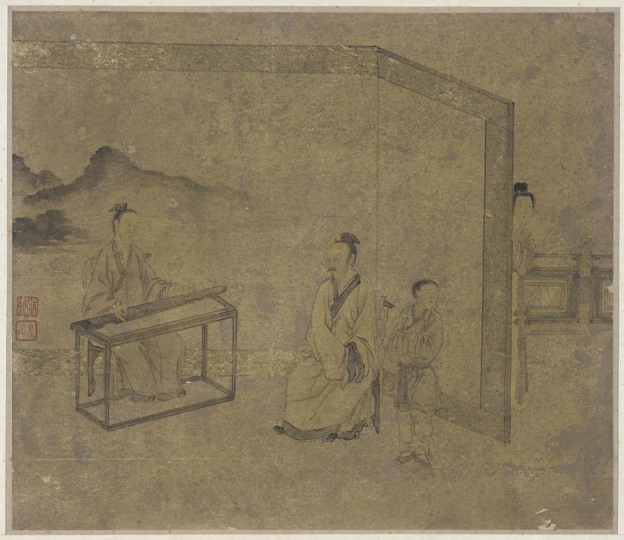 Słuchanie cytry, dynastii Ming lub Qing autorstwa Chinese School