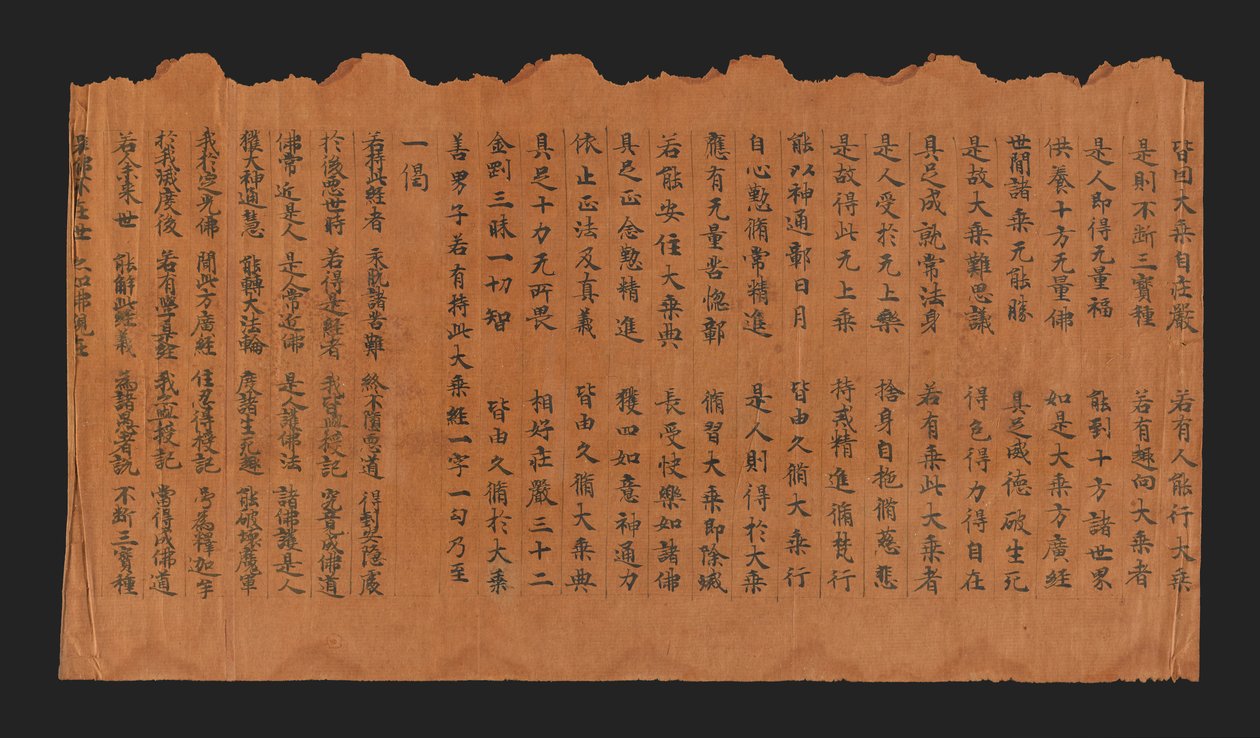 Rękopis Sutry na uroczystość Osiągnięcie Stanu Buddy (Datong fangguang chanhui miezui zhuangyan chengfo jing), VII-VIII w. (tusz na papierze z włókien morwowych) autorstwa Chinese School
