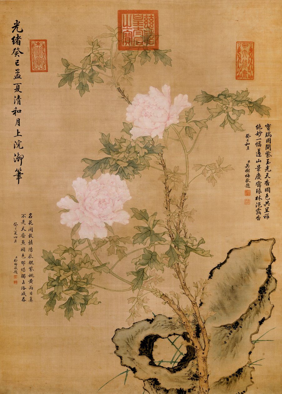 Piwonie i skała, 1893 autorstwa Chinese School