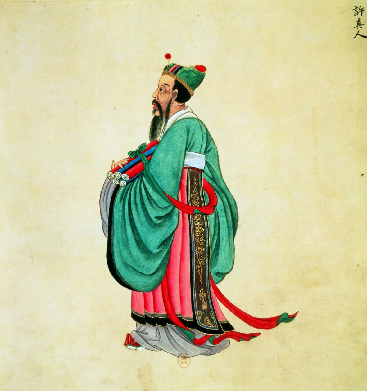 Portret Konfucjusza (ok. 551-479 pne) (gwasz na zwoju papieru) autorstwa Chinese School