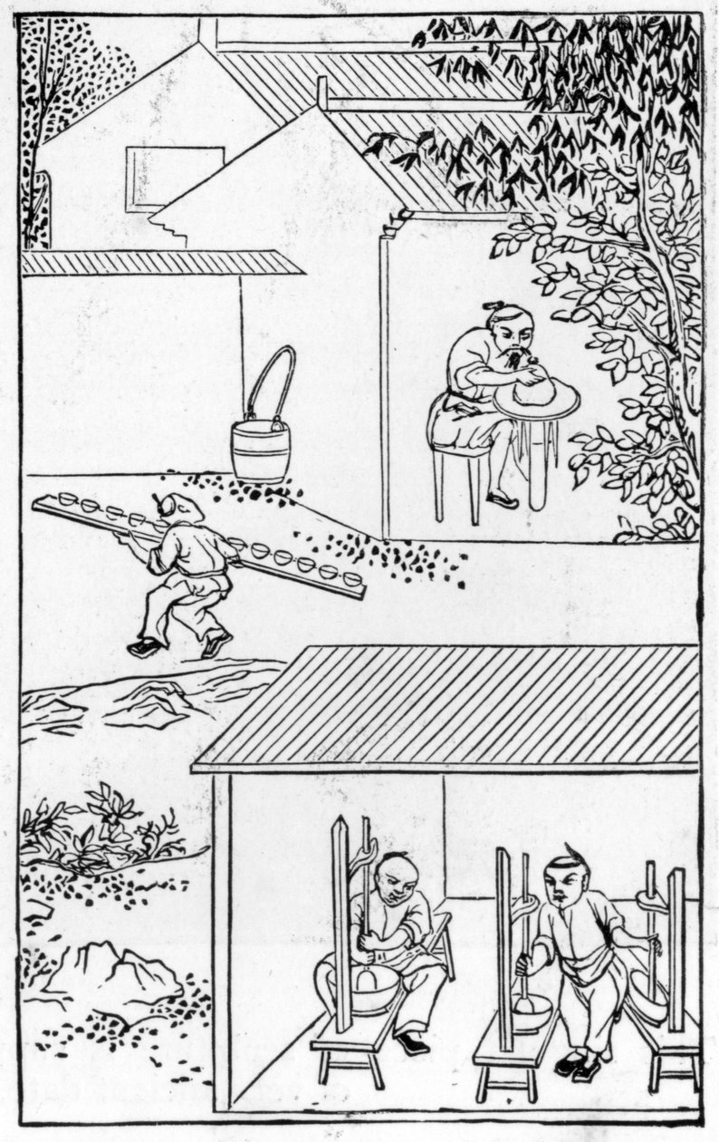 Rozbijanie kolorów, z serii ilustracji dotyczących produkcji porcelany (patrz 384116 i 384117 dla całej serii) autorstwa Chinese School