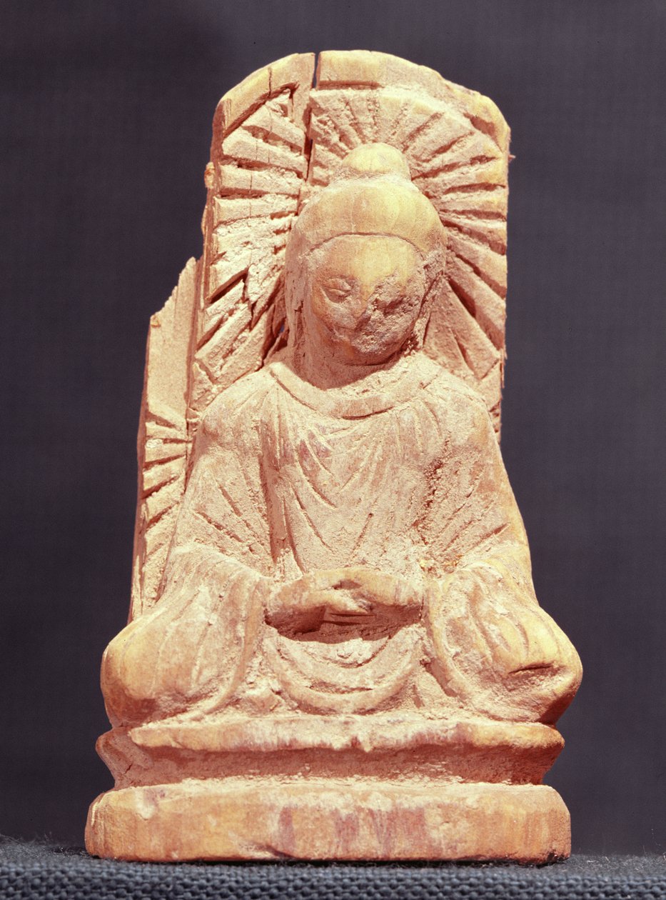 Siedzący Budda w medytacji, z Tumshuq (Xinjiang) IV-V w. (drewno) autorstwa Chinese School