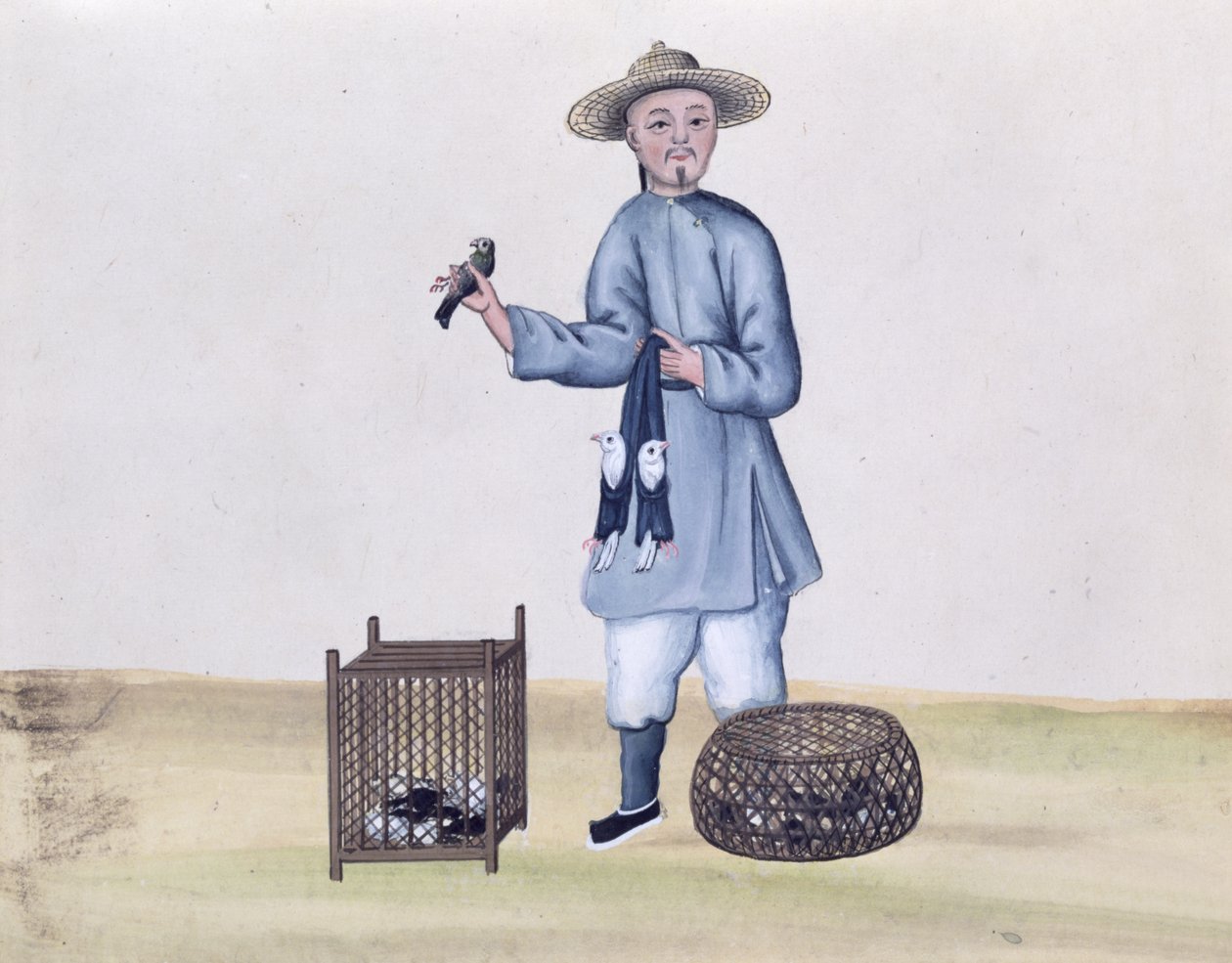 Sprzedawca gołębi, z książki o ulicach Pekinu, ok. 1785 (toaleta i gwasz na papierze) autorstwa Chinese School