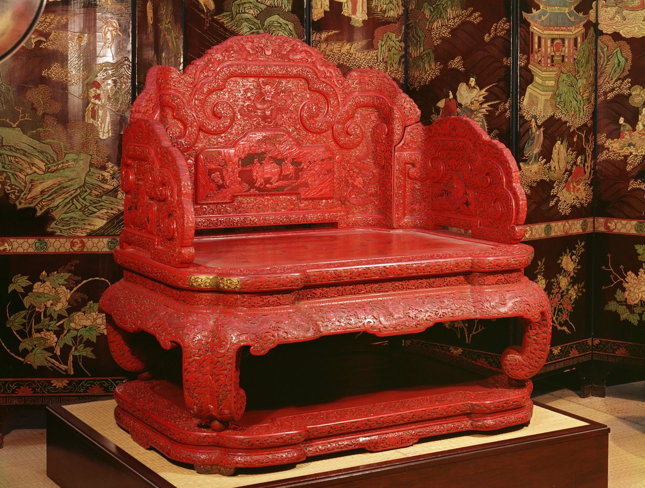 Tron cesarza Chien Lung (1711-99) (rzeźbiony czerwony lakier) autorstwa Chinese School