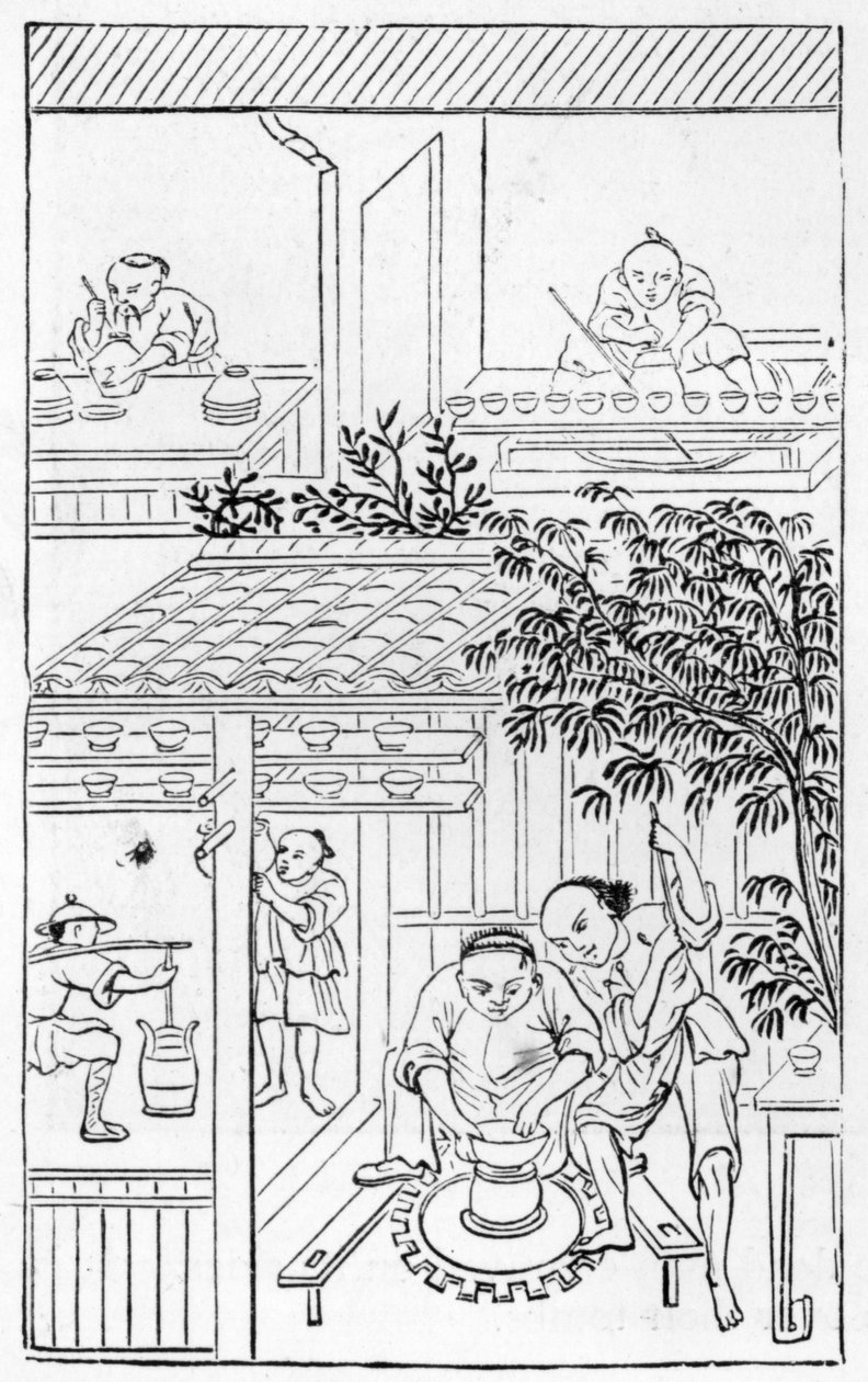 Miski obrotowe, z serii ilustracji dotyczących produkcji porcelany (patrz 384116 i 384117 dla całej serii) autorstwa Chinese School
