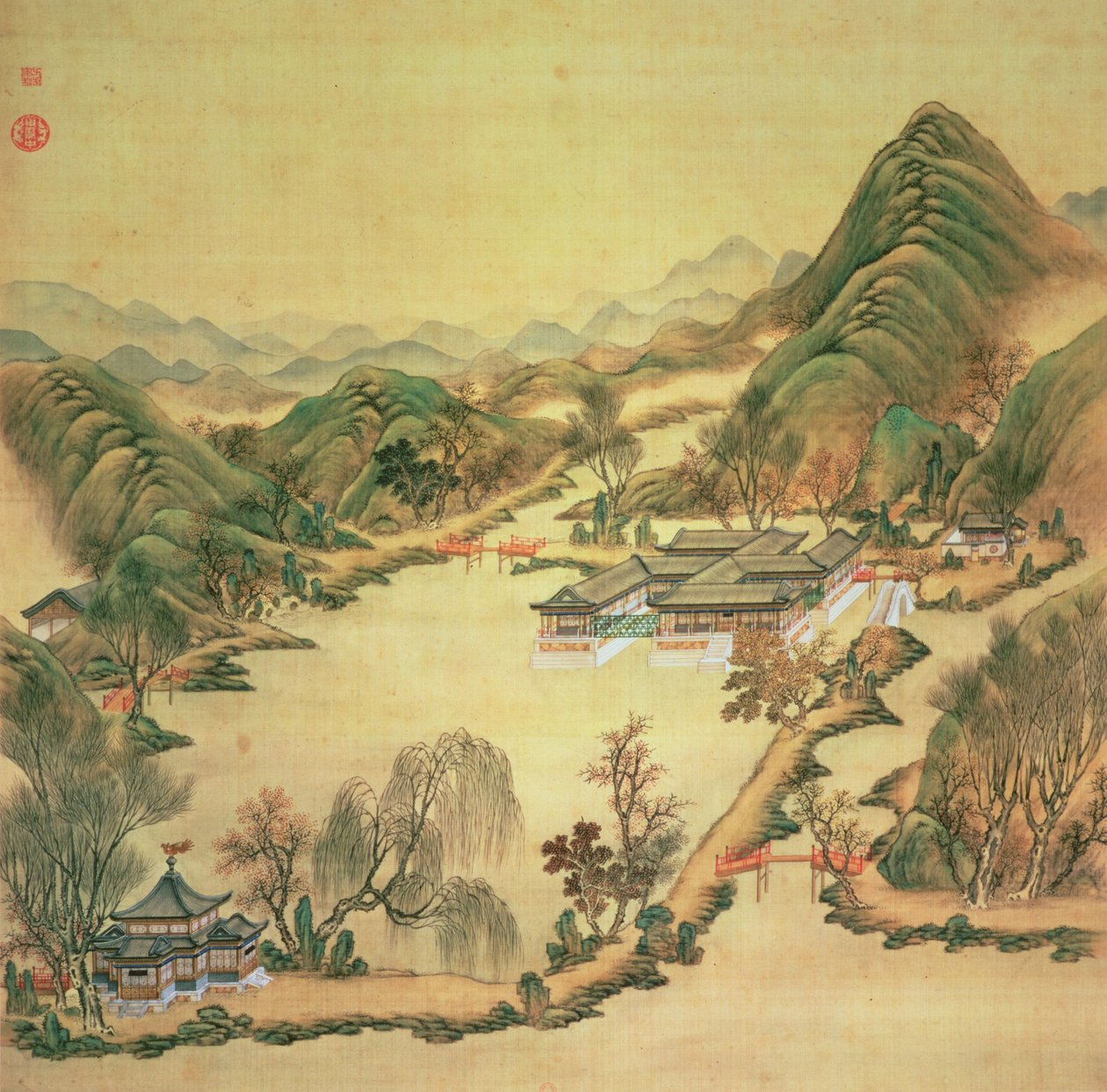 Widok na Pałac Letni, Pekin (kolor na jedwabiu) autorstwa Chinese School
