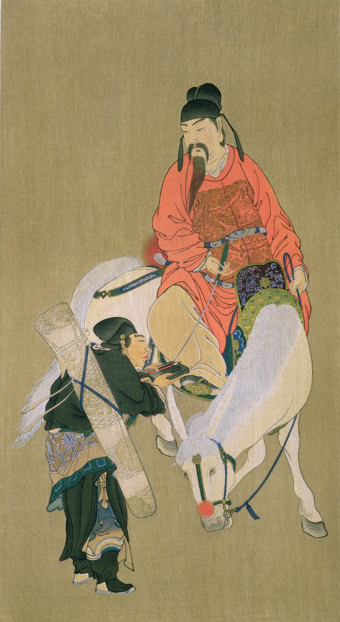 Wen Cheng Hsing, bóg szczęścia, ilustracja opublikowana w magazynie The Kokka, Japonia, 1900-01 autorstwa Chinese School