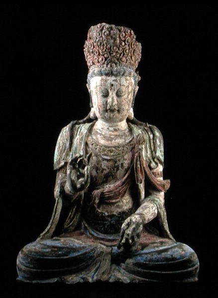 Duży siedzący bodhisattwa z podniesionymi rękami, dynastia Jin (1115-1234) (drewno i pigment) (patrz 206547) autorstwa Chinese School Chinese School