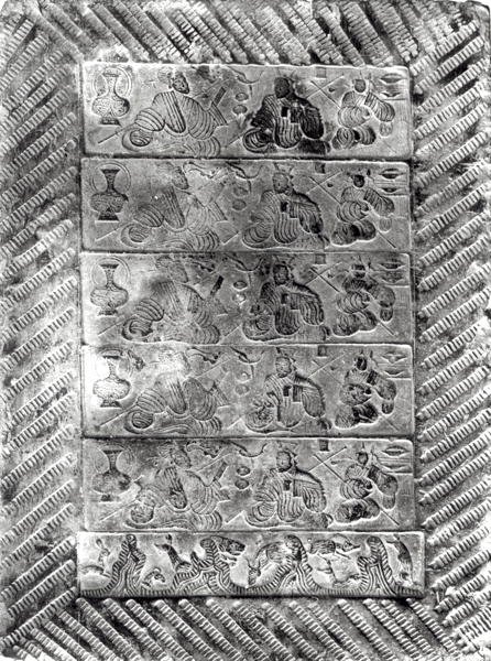 Cegła nagrobna tłoczona, dynastia Han (206 pne-AD 220) (terakota) autorstwa Chinese School Chinese School
