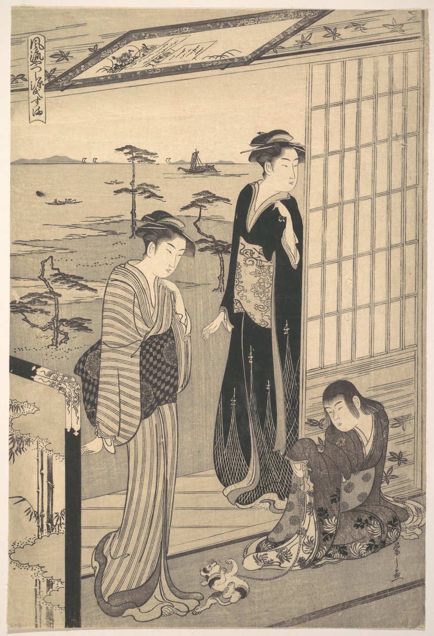 „Genji na wygnaniu w Suma”, z serii „Genji w modnym, współczesnym wydaniu” (Fūryū yatsushi Genji: Suma) autorstwa Chobunsai Eishi