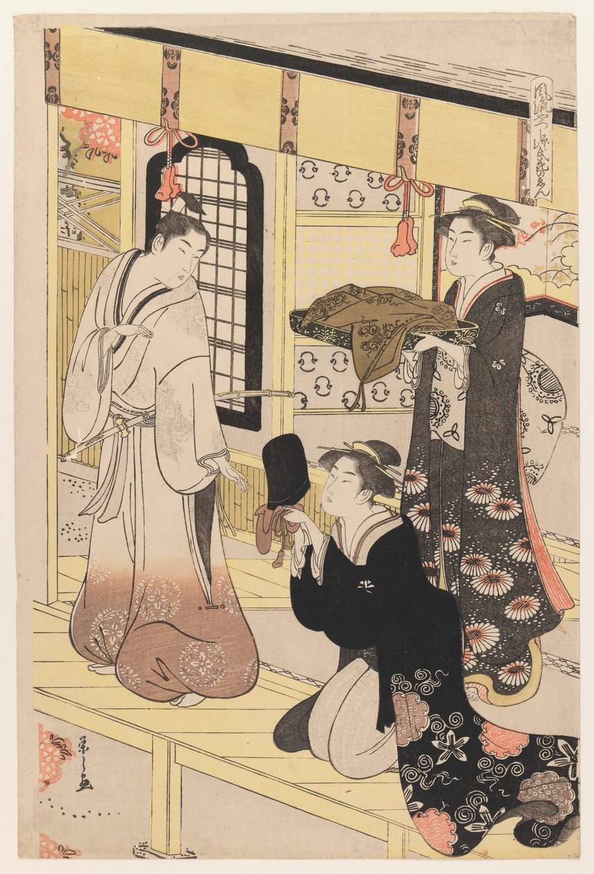 Hana no En, z Osiem widoków przebranego Genji, ok. 1790 (kolorowy drzeworyt) autorstwa Chobunsai Eishi