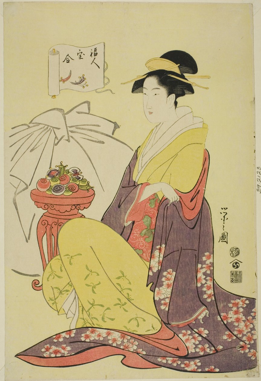 Hotei, z serii „Porównanie skarbów bogów szczęścia (Fukujin takara awase)” autorstwa Chobunsai Eishi