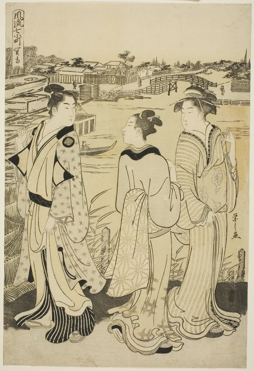 Ono no Komachi at Seki Temple, from the series The Fashionable Seven Komachi (Furyu nana Komachi), c.1788 (colour woodblock print; oban) autorstwa Chobunsai Eishi