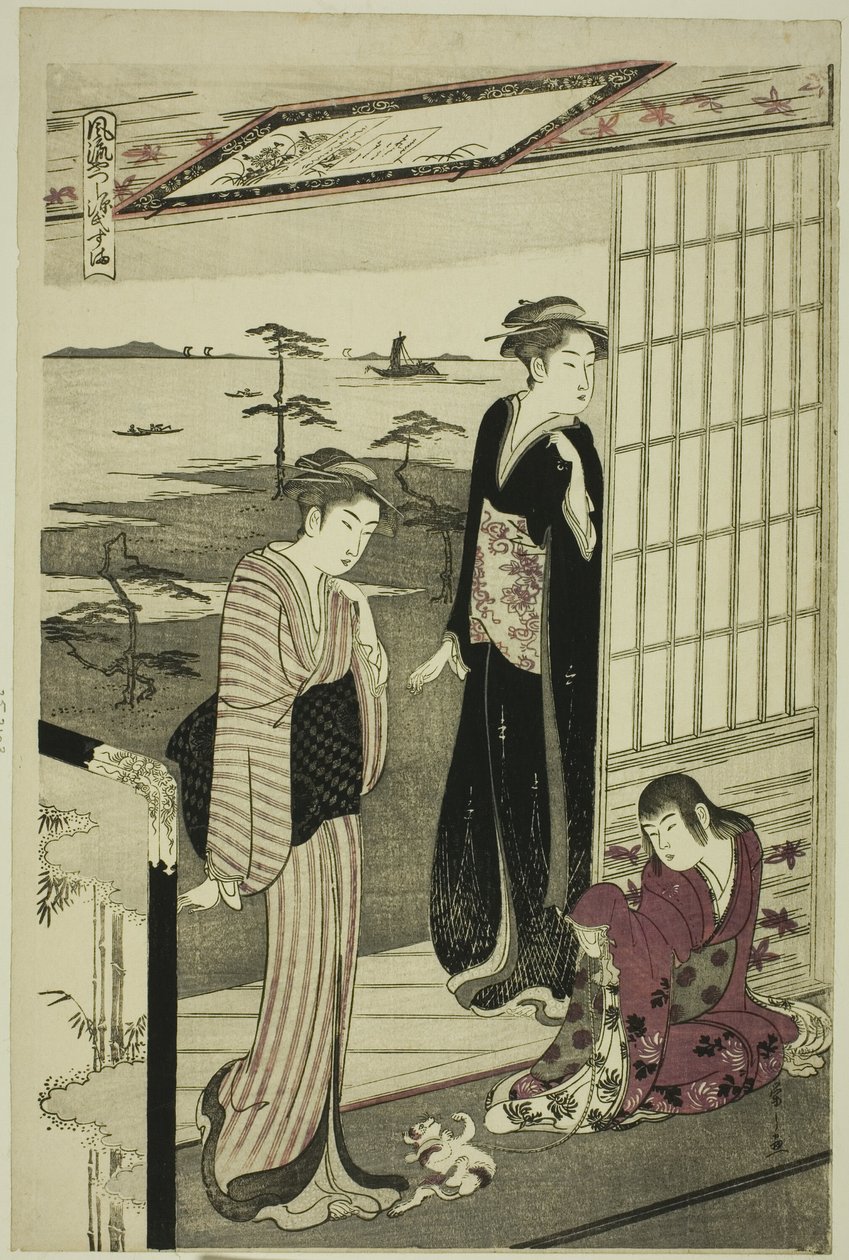 Suma, z serii „Modna parodia opowieści o Genji (Furyu yatsushi Genji)” autorstwa Chobunsai Eishi