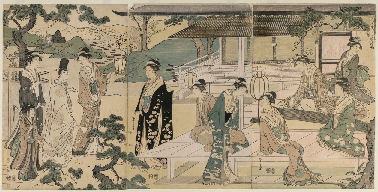 Matsukaze Chapter of the Tale of Genji (z serii The Tale of Genji in Elegant Modern Dress) autorstwa Chobunsai Eishi