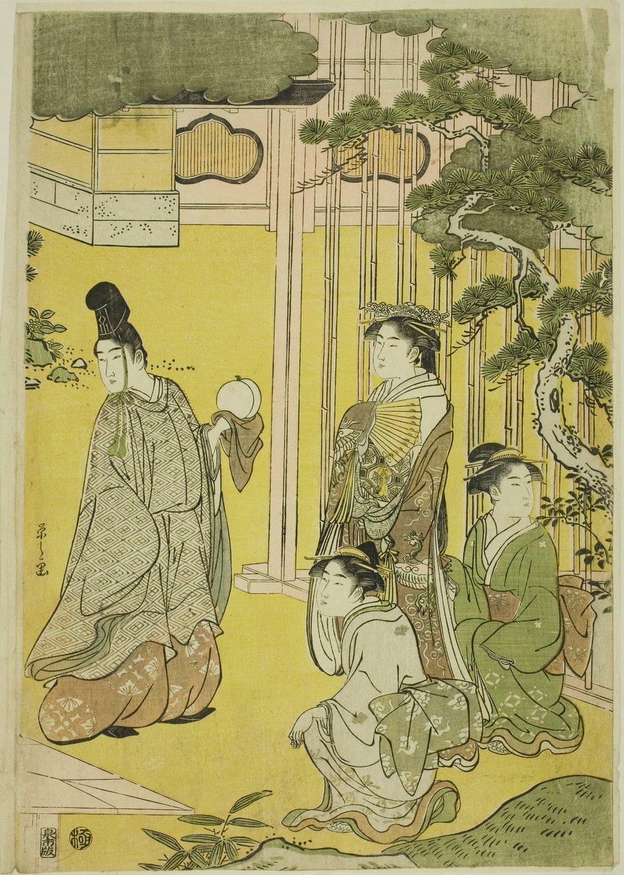Wakana, część 1 (Wakana, jo), z serii „Modna parodia opowieści o Genji (Furyu yatsushi Genji)” autorstwa Chobunsai Eishi