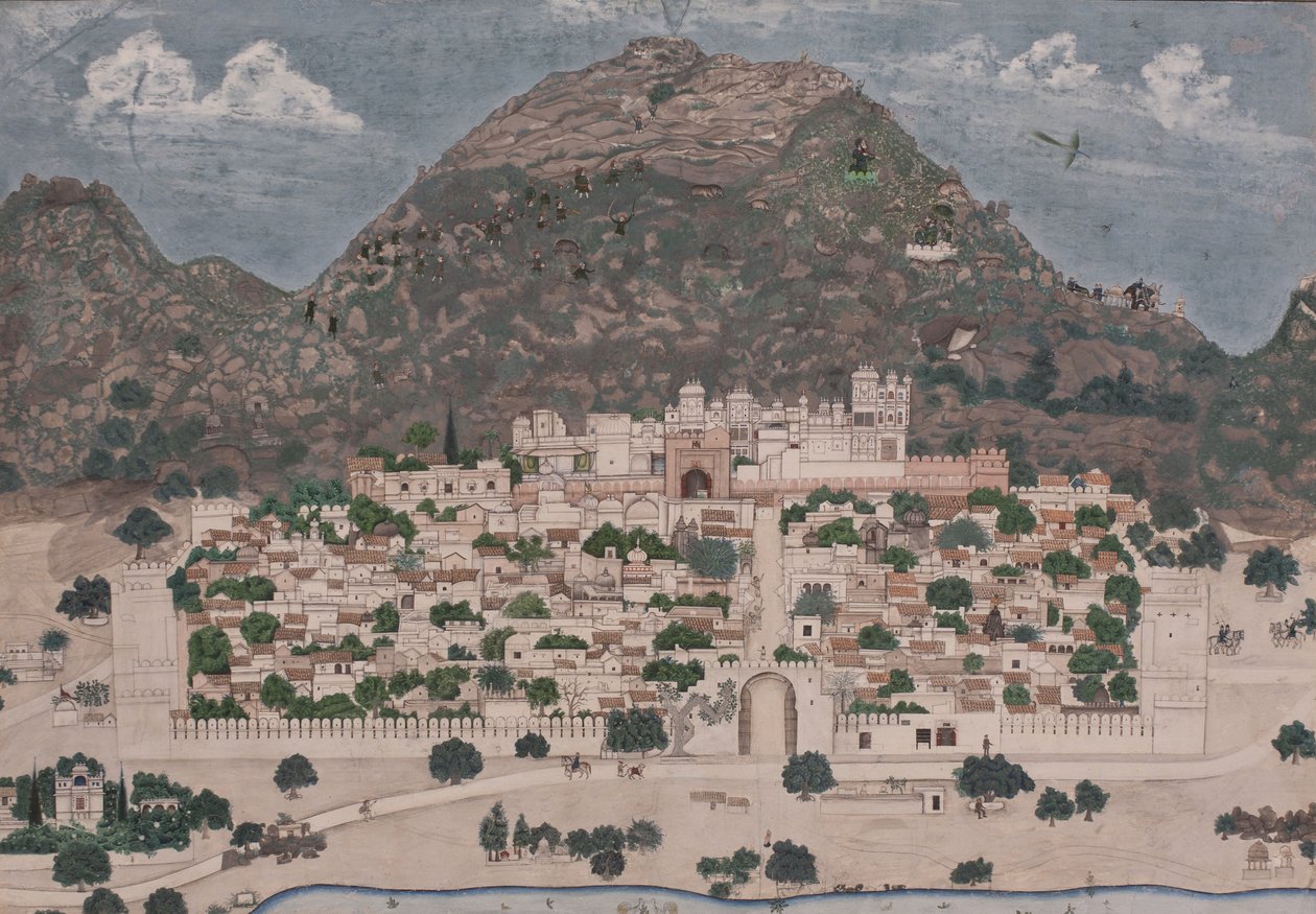 Widok warownego miasta, 1886 (nieprzezroczysta toaleta na papierze) autorstwa Chotu Lal