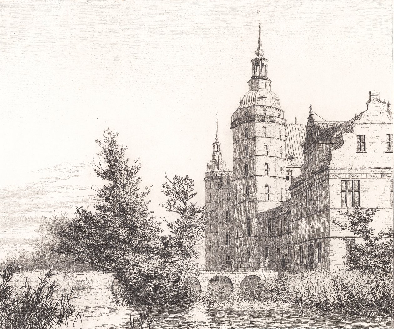 Zamek Frederiksborg. Widok przy Moście Menniczym autorstwa Christen Købke