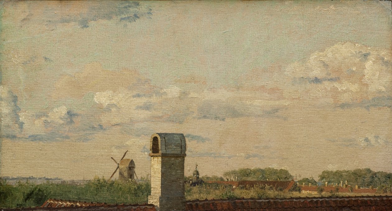 Widok z okna w Toldbodvej w kierunku cytadeli w Kopenhadze, ok. 1833 r. autorstwa Christen Schjellerup Købke