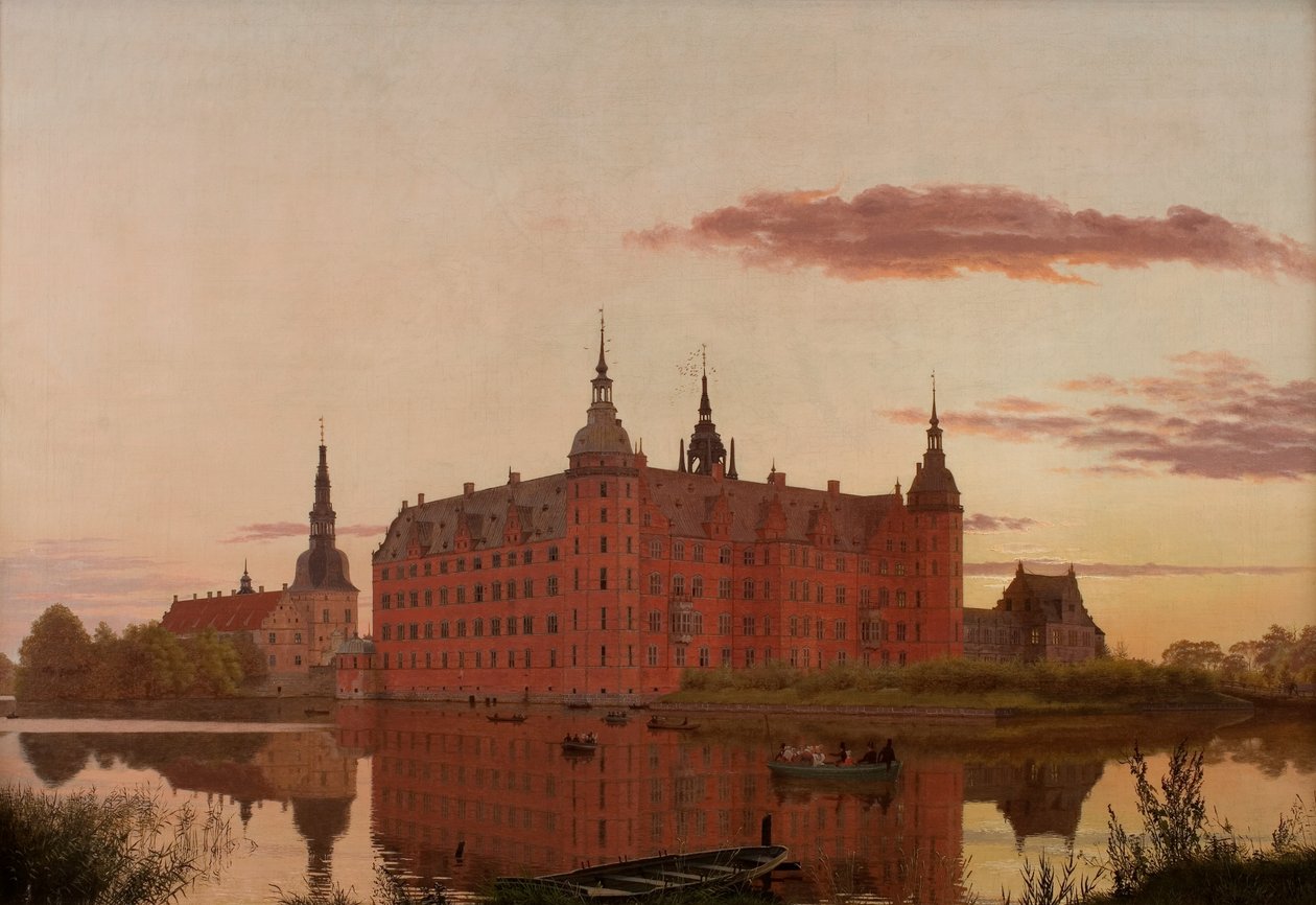 Pałac Frederiksborg widziany z Jægerbakken, wieczór autorstwa Christen Schjellerup Kobke