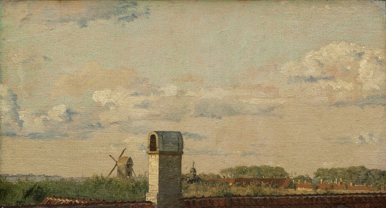 Widok z okna w Toldbodvej w kierunku Cytadeli, ok. 1833 (olej na papierze ułożony na płótnie) autorstwa Christen Schjellerup Kobke
