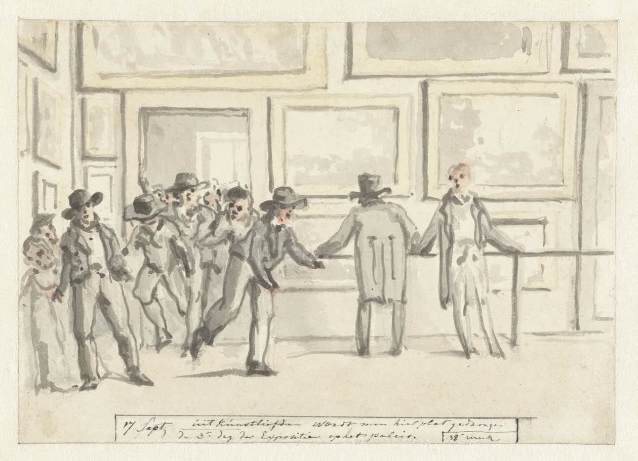 Zwiedzający na wystawie sztuki w Amsterdamie w 1808 r. autorstwa Christiaan Andriessen