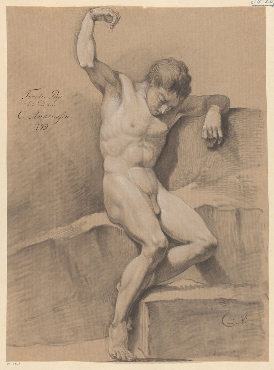 Siedzący mężczyzna nago, widok z przodu (II nagroda 1799) autorstwa Christiaan Andriessen