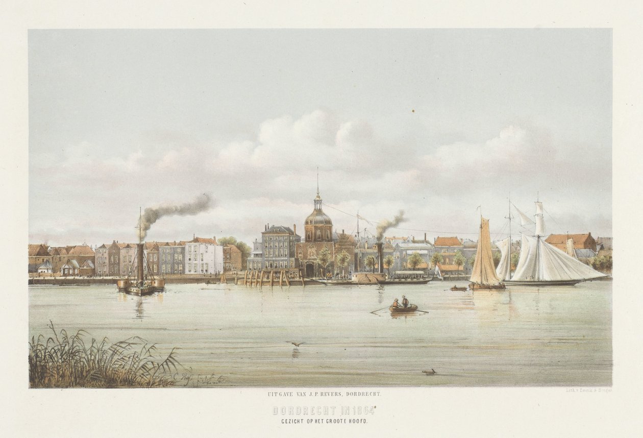 Widok na Groothoofdspoort w Dordrecht Widok Wielkiej Głowy (tytuł na obiekcie) Dordrecht w 1864 (tytuł serii na obiekcie) autorstwa Christiaan Bos